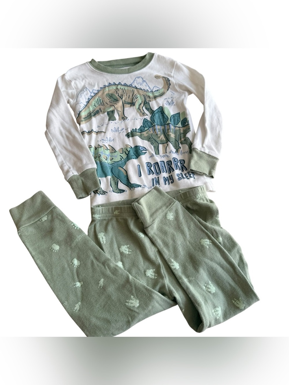 Carter's Green and White Dinosaur Pajama Set